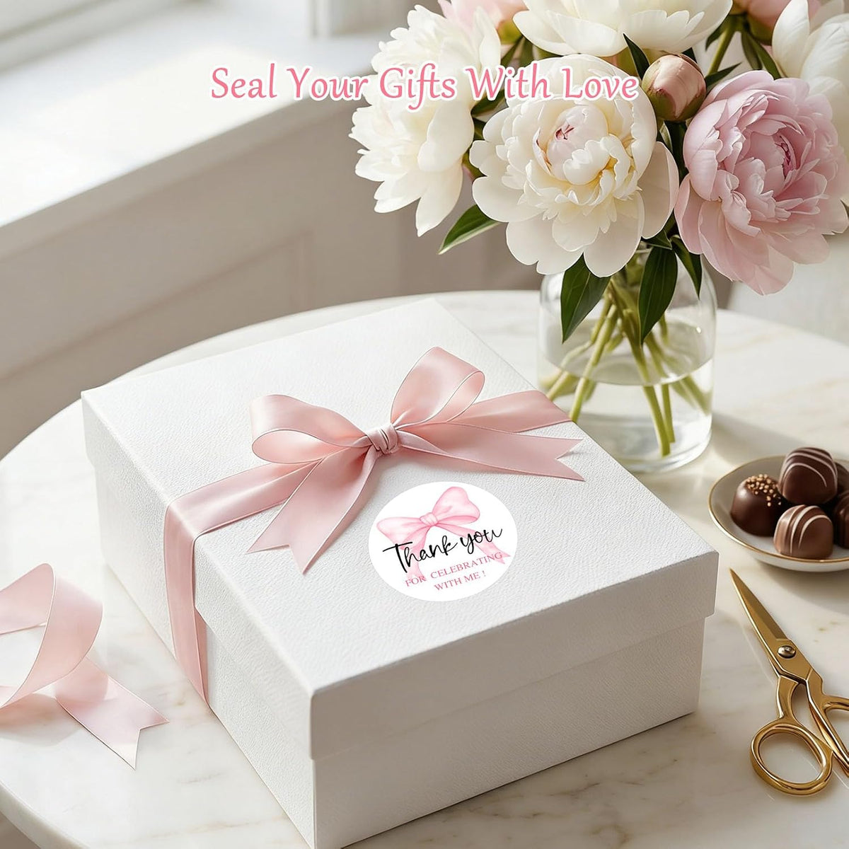 120 Pink Thank You Stickers for Celebrating with Me, Coquette Bow Party Favor Labels for Baby Shower, Birthday & Graduation, Favor Bag Seals for Moms-to-Be, Graduates & Party Hosts, 1.6 Inch