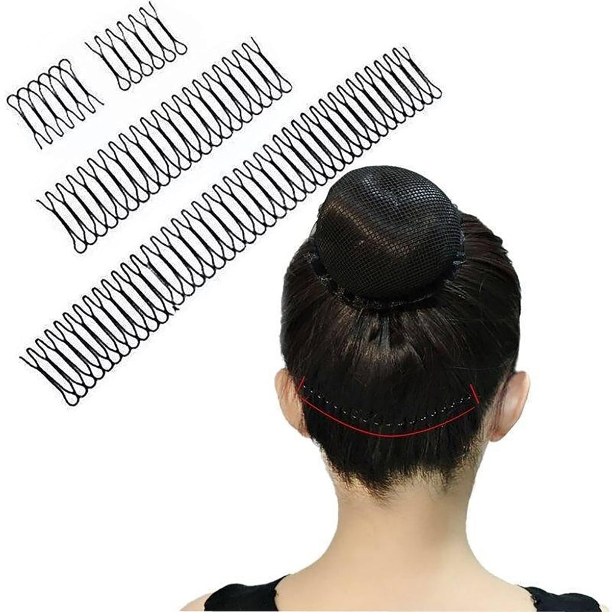 U Shape Hair Finishing Fixer Comb, 6 Pieces Bobby Bangs Holder Styling Tool Stretchable Hair Pin U Shape Wavy Comb Clips Spring Headband Circle Styling Black Pins Bun Hairpins for Women Girl