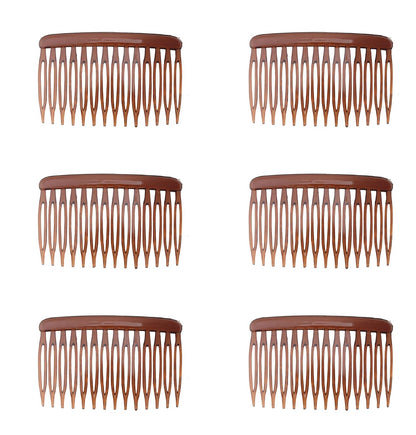 6 Pcs 14 Teeth Hair Side Comb Twist French Vintage 7x5 cm (Dark Brown)