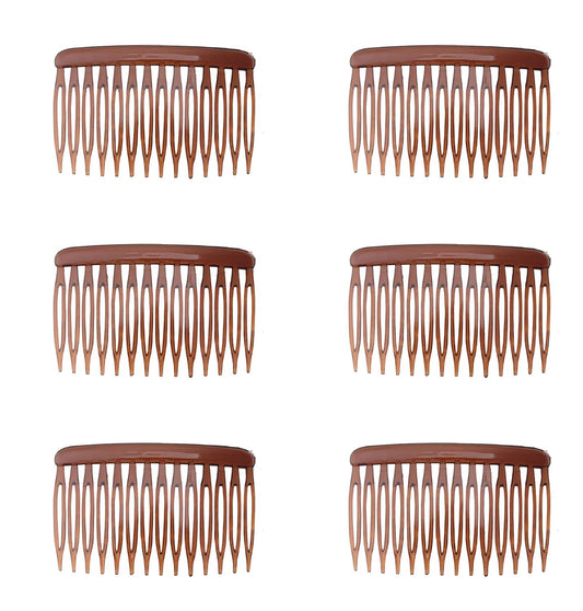 6 Pcs 14 Teeth Hair Side Comb Twist French Vintage 7x5 cm (Dark Brown)