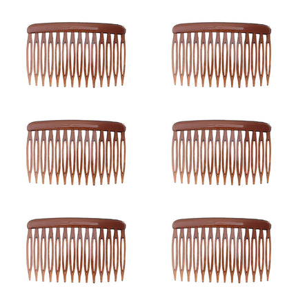 6 Pcs 14 Teeth Hair Side Comb Twist French Vintage 7x5 cm (Dark Brown)