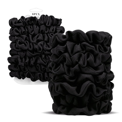 Satin Scrunchies for Women – 8PCS Black Silk Hair Ties – No Crease, Frizz-Free, Gentle Elastic Hair Bands for Thick & Thin Hair, Soft & Stylish Hair Accessories Gifts