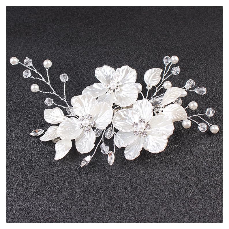 Bride Pearl Flower Hair Comb for Women and Girls, Wedding Floral Rhinestone Bridal Hair Piece Side Combs Hair Accessories for Wedding Party Daily (Pink)