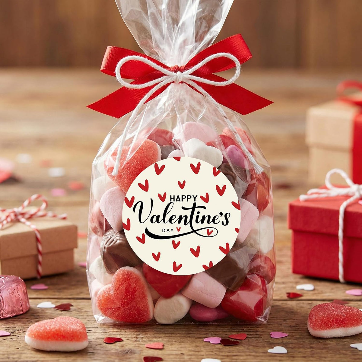 Valentine’s Day Stickers 120Pcs, 2 Inch Round Heart Labels for Kids Classroom Exchange, Happy Valentine’s Day Self-Adhesive Stickers for Treat Bags, Cards, Gifts & Party Favors