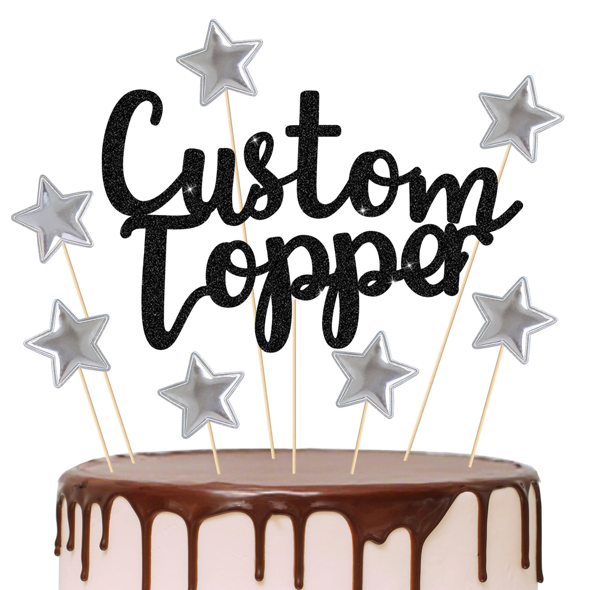 EDSG 30 Pack Bows Custom Cake Topper, Personalized Double Sided Glitter Cake Topper with Any Text Numbers, 11 Colours for Birthday Wedding Anniversary Graduation Baby Shower (with 30 Pcs Black Bow)