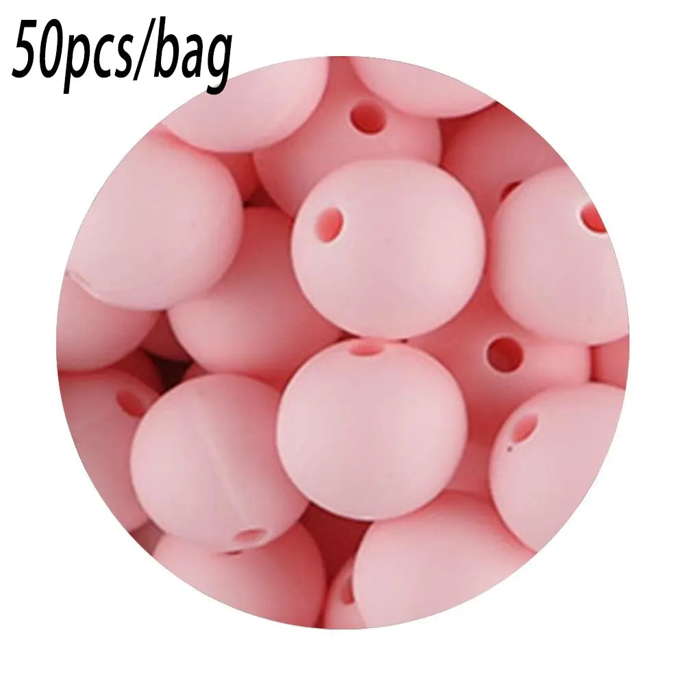 Silicone Beads Kit, 50 pcs Beaded Set of 15 mm Silicone Beads, Bead Assortment and DIY Beading and Jewelry Making Supplies for Keychains, Necklaces and Jewelry Crafts