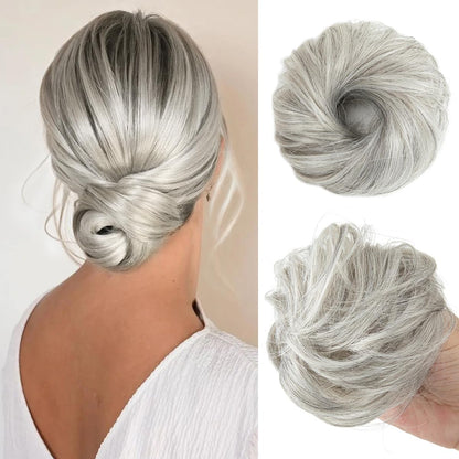CJL HAIR 2PCs Small Cute Messy Bun Hair Piece for Thin Hair Women Mini Synthetic Curly Bun Scrunchies Updo Hairpieces Dirty Blonde