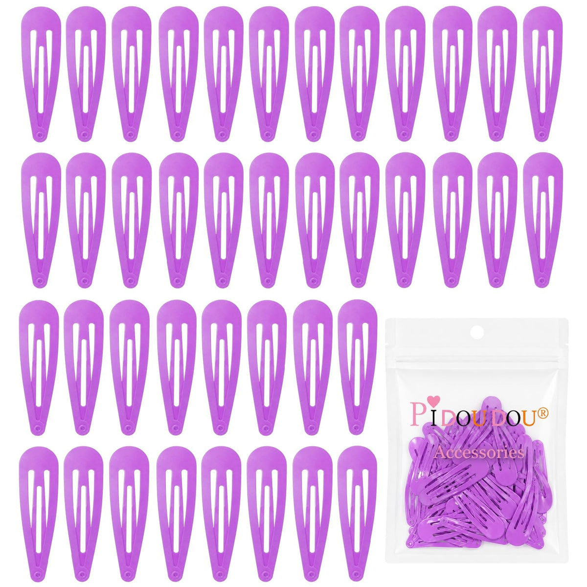 40 Pack Black 2 Inch Barrettes Women Metal Snap Hair Clips Accessories