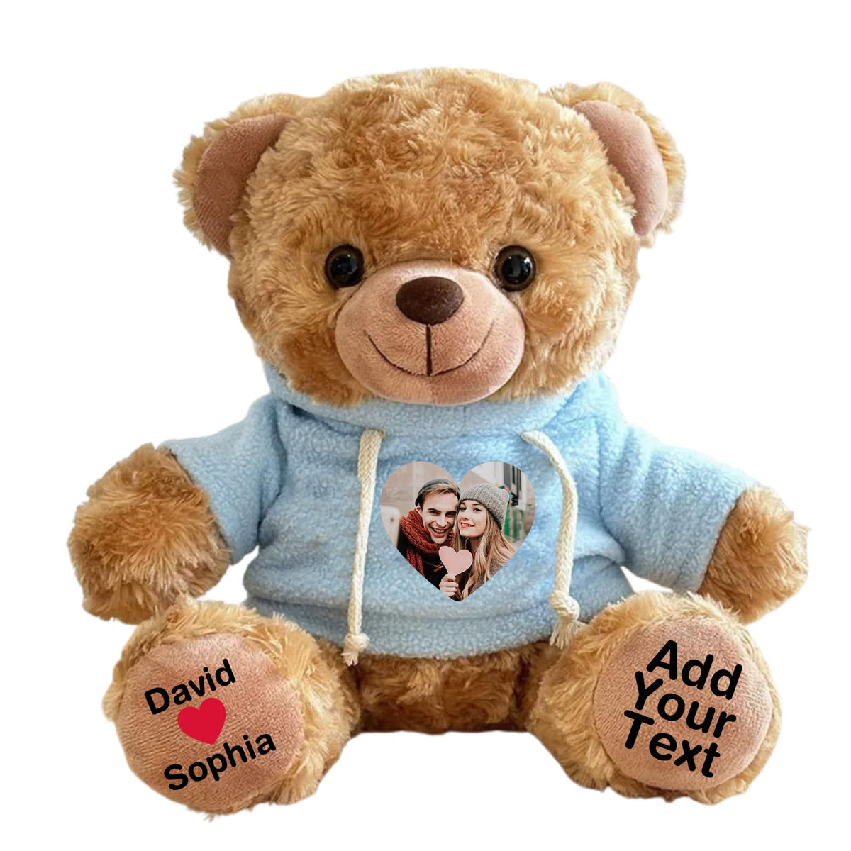 Personalized Bear Stuffed Animal with Picture Text Date, 11 Inch Customized Teddy Bear Plush Toys, Gift for Girlfriend, Boyfriend, Birthday, Anniversary, Valentines (Red Hoodie