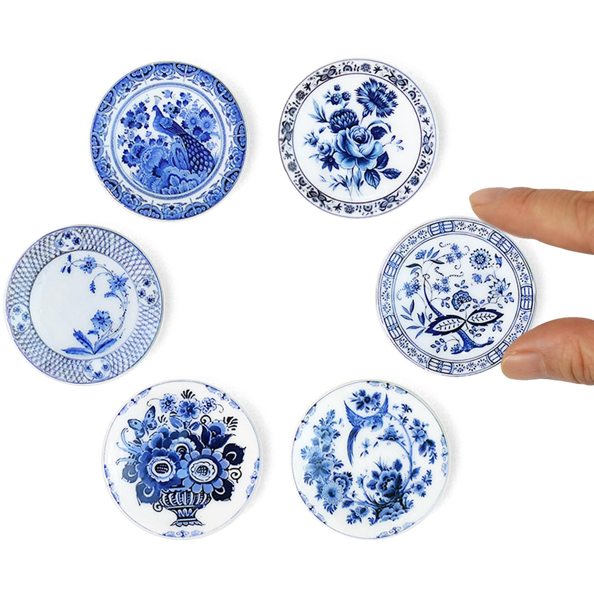6PCS Handcrafted Miniature Ceramic Plates in 1:12 or 1:6 Scale, Vintage Porcelain Playhouse Dishes (Alice, 3CM)