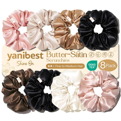 Yanibest 8 Pcs Satin Scrunchies - Silk Feeling Scrunchies Ponytail Holders