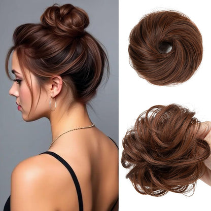 CJL HAIR 2PCs Small Cute Messy Bun Hair Piece for Thin Hair Women Mini Synthetic Curly Bun Scrunchies Updo Hairpieces Dirty Blonde