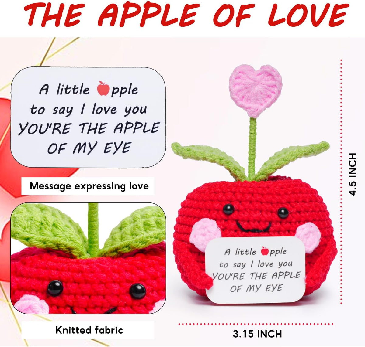 Lenoka Crochet/Valentines Day Gifts for Him Her/Handmade Crochet Apple Wedding Anniversary Birthday Gift for Boyfriend Girlfriend Wife Husband/Romantic Gift for Women Men Couple
