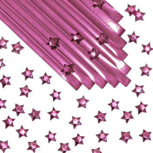 500-Strips Pink Foil Paper Strips for Making Origami Stars, Lucky Stars, Puff Star. Reflective Mirror Shiny Paper Strips, 0.5 x 11 inch. (Pink Foil, 500)