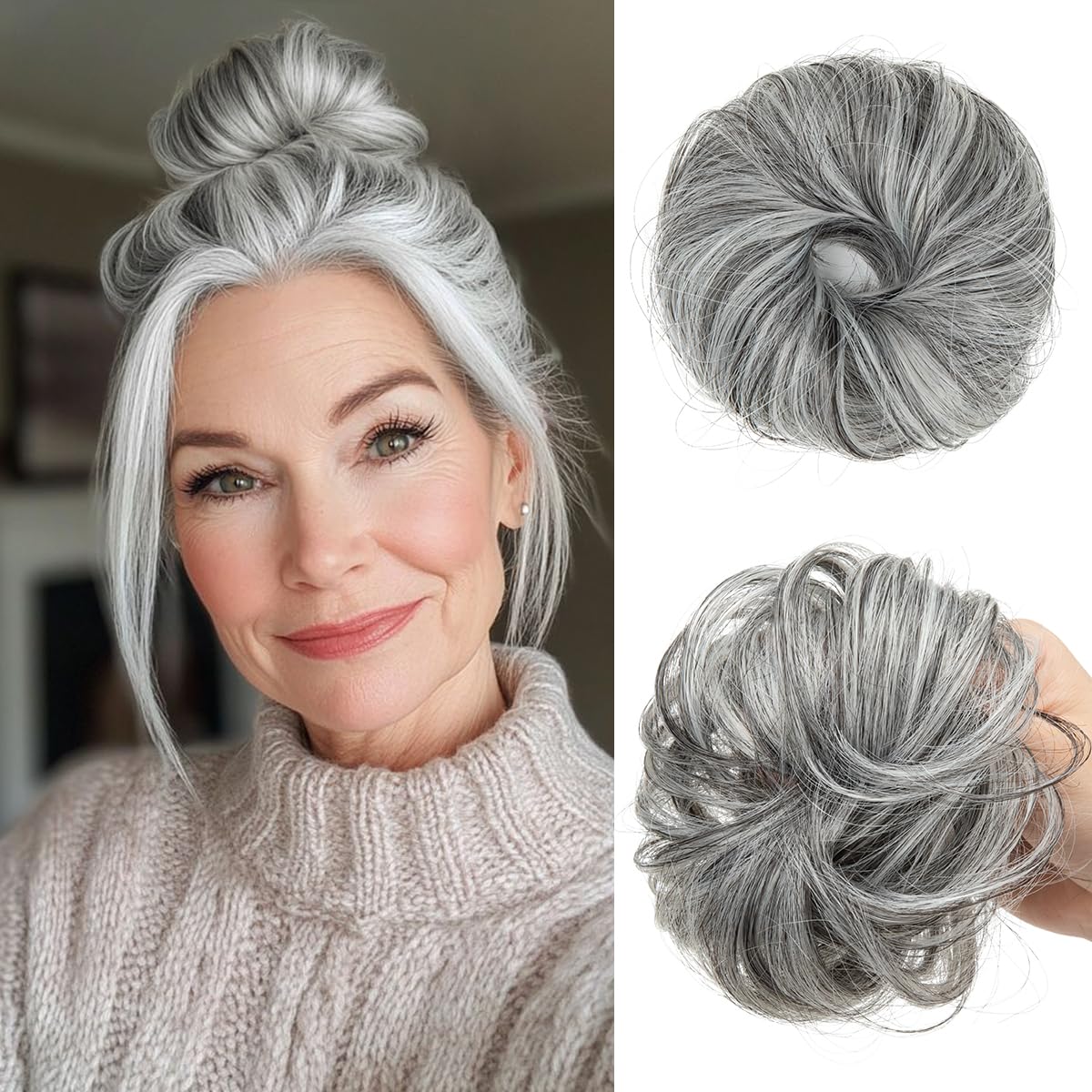 CJL HAIR 2PCs Small Cute Messy Bun Hair Piece for Thin Hair Women Mini Synthetic Curly Bun Scrunchies Updo Hairpieces Dirty Blonde