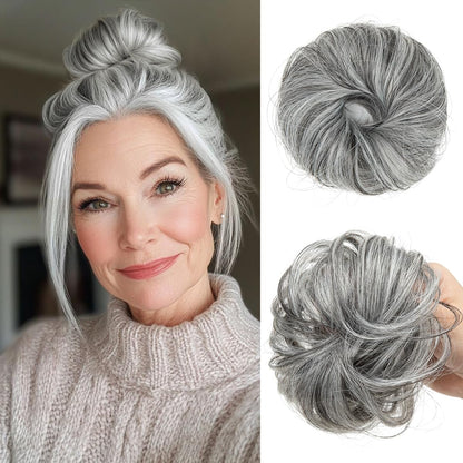 CJL HAIR 2PCs Small Cute Messy Bun Hair Piece for Thin Hair Women Mini Synthetic Curly Bun Scrunchies Updo Hairpieces Dirty Blonde