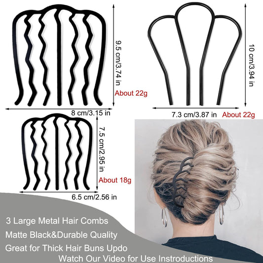 7 Pcs Metal Hair Side Combs Hair Fork Clip Teeth Hair Pin Stick for Updo Bun, U Shape Hair Combs for Vintage Hairstyle Hair Accessories, Thick&Fine Hair Combination