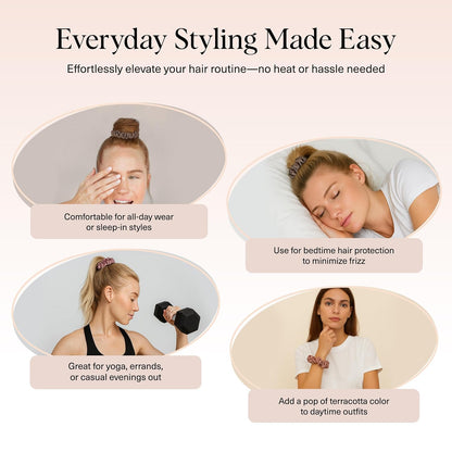 Kitsch Satin Scrunchies for Women | For All Hair Types Terracotta, 6pcs