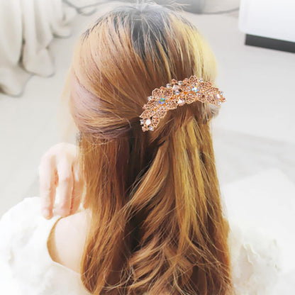 Women Rhinestone Inlaid Flower Hair Comb Hairpin Barrette Accessory,Also Perfect Mother's Day Gifts for Mom (Champagne)