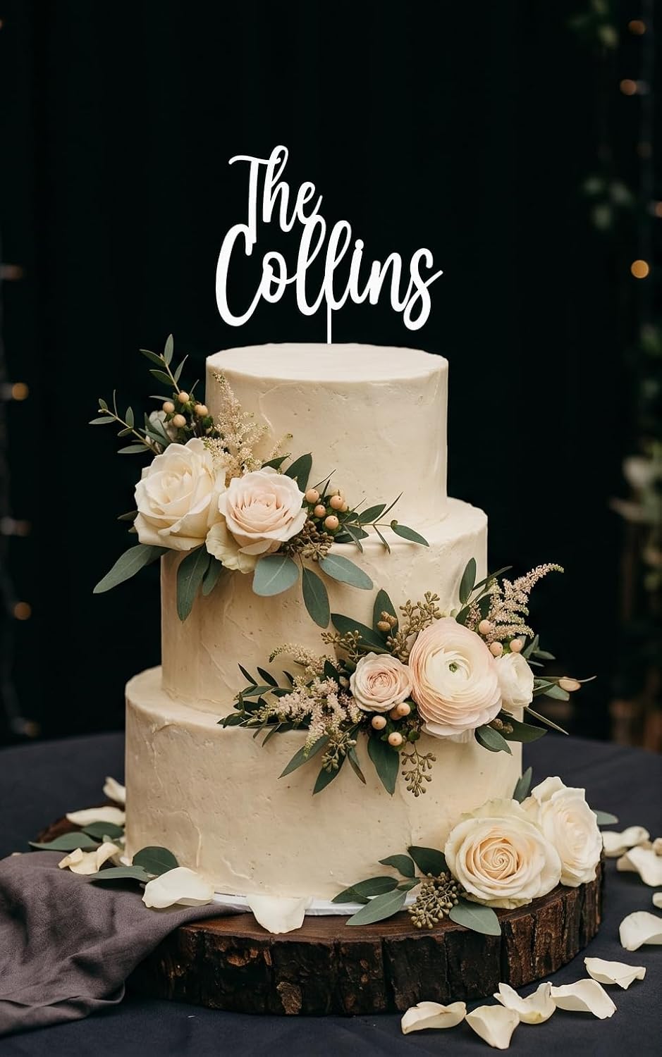 Personalized Wedding Cake Topper, Custom Lastnames"Wood Cake Decor, Available in Gold, Silver, Black, White, & Natural Wood (Design 10)