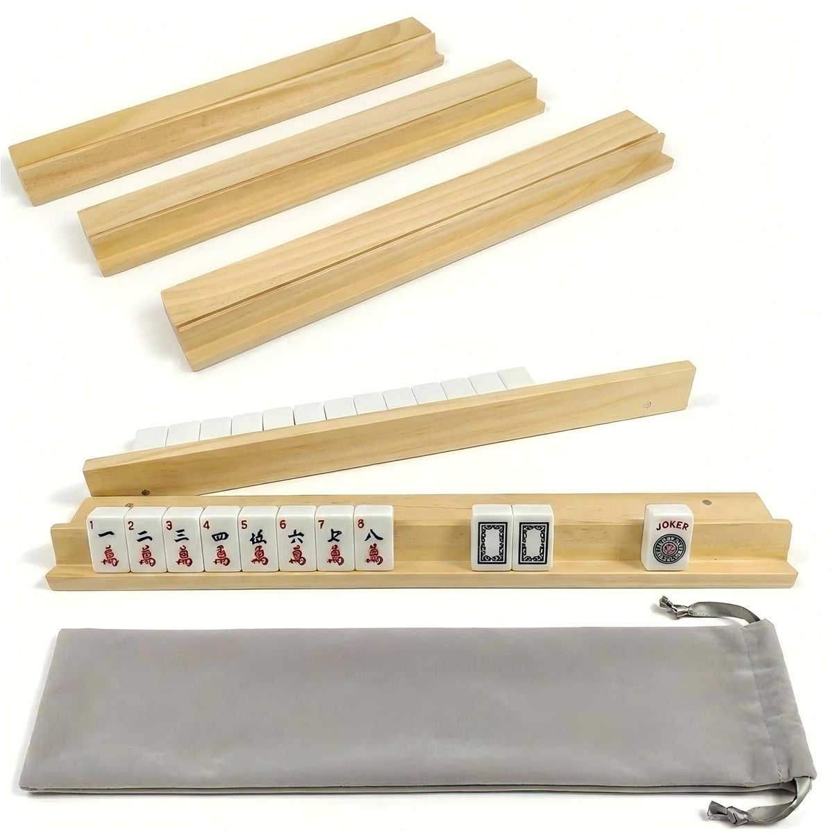 Pink Mahjong Racks with Magnetic Pushers, Set of 4, 17.3" Wooden