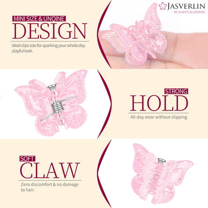 JASVERLIN Glitter Butterfly Hair Claw Clips, Y2K Hair Accessories 50 Pcs