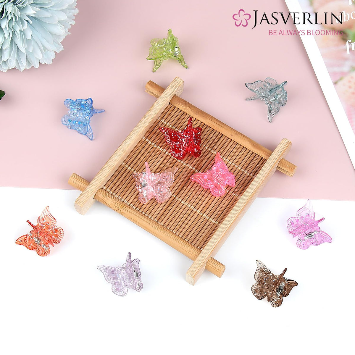 JASVERLIN Glitter Butterfly Hair Claw Clips, Y2K Hair Accessories 50 Pcs