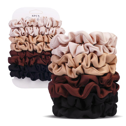 Satin Scrunchies for Women – 8PCS Black Silk Hair Ties – No Crease, Frizz-Free, Gentle Elastic Hair Bands for Thick & Thin Hair, Soft & Stylish Hair Accessories Gifts
