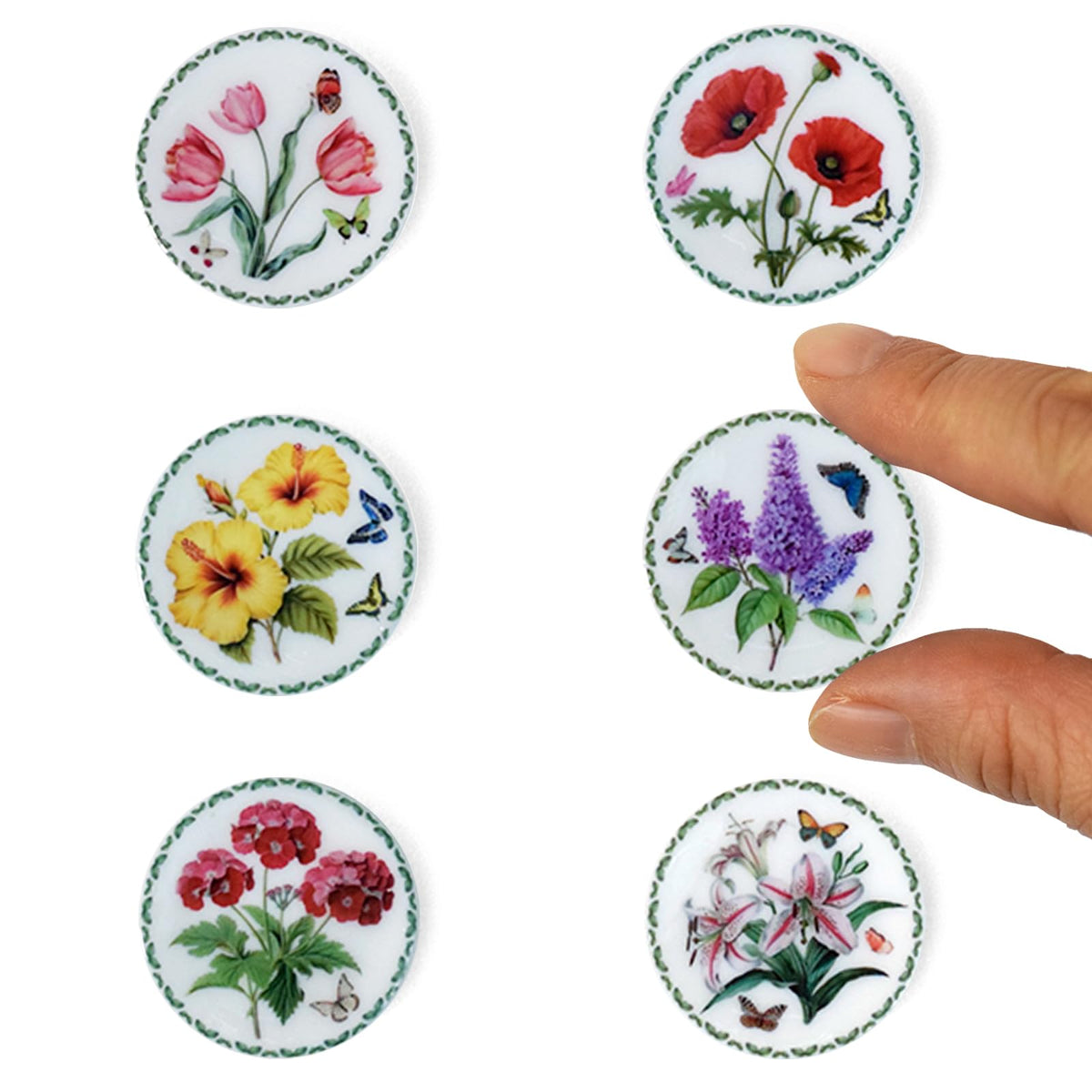 6PCS Handcrafted Miniature Ceramic Plates in 1:12 or 1:6 Scale, Vintage Porcelain Playhouse Dishes (Alice, 3CM)