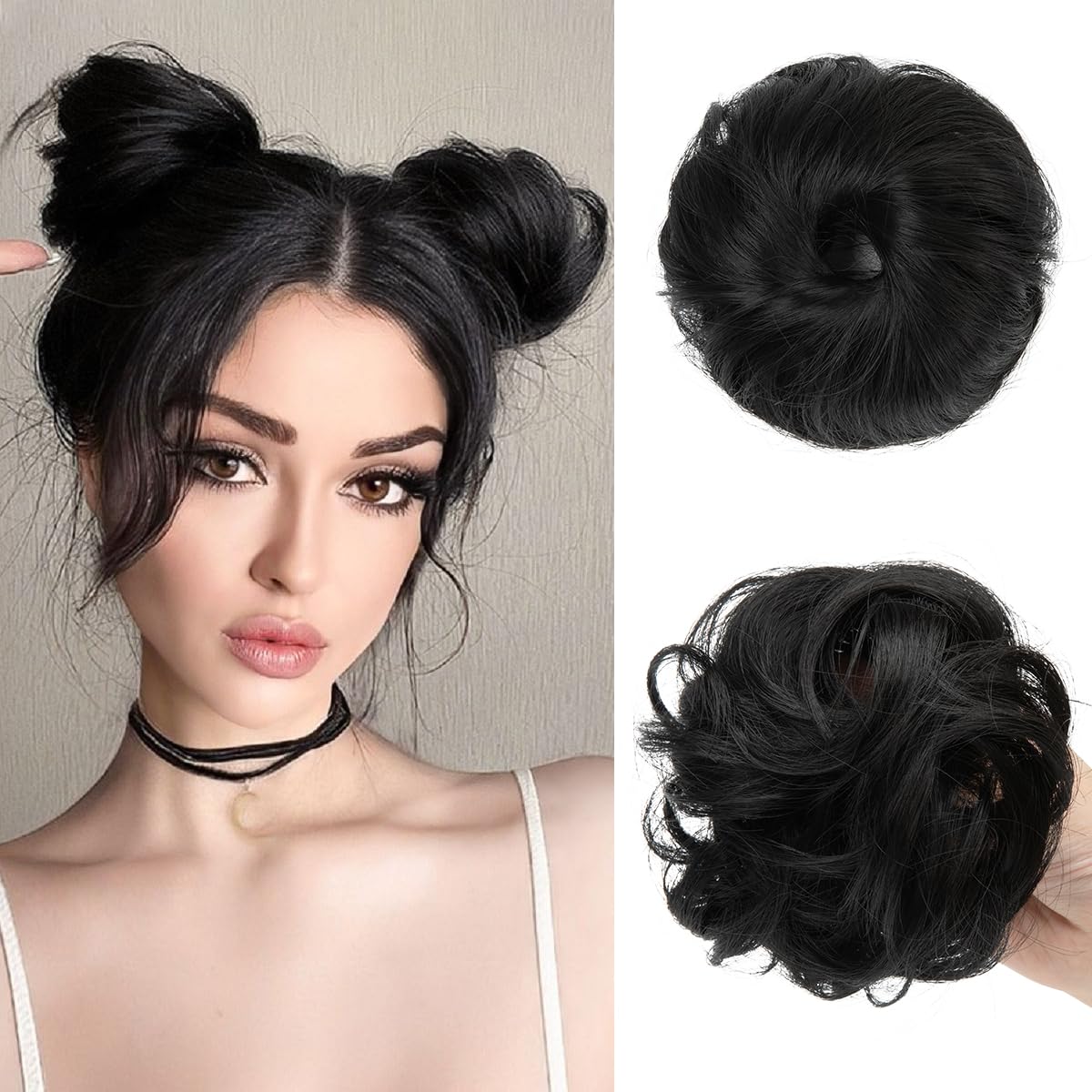 CJL HAIR 2PCs Small Cute Messy Bun Hair Piece for Thin Hair Women Mini Synthetic Curly Bun Scrunchies Updo Hairpieces Dirty Blonde