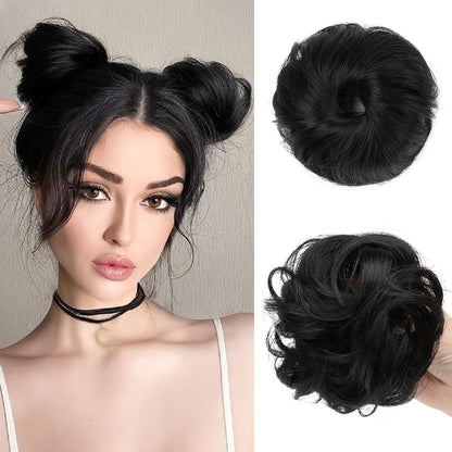 CJL HAIR 2PCs Small Cute Messy Bun Hair Piece for Thin Hair Women Mini Synthetic Curly Bun Scrunchies Updo Hairpieces Dirty Blonde