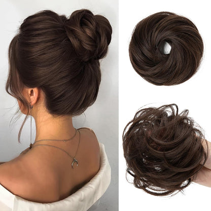 CJL HAIR 2PCs Small Cute Messy Bun Hair Piece for Thin Hair Women Mini Synthetic Curly Bun Scrunchies Updo Hairpieces Dirty Blonde
