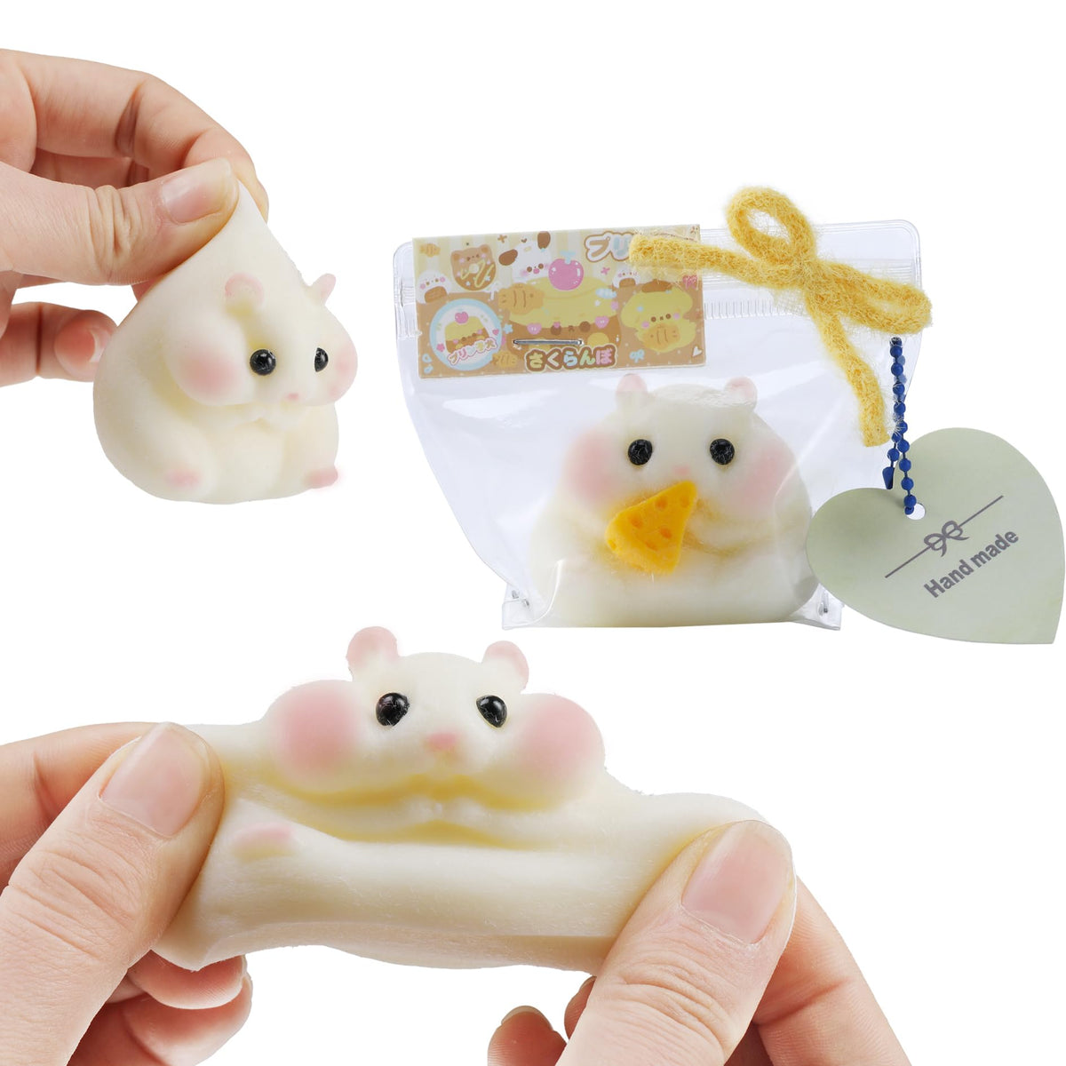 2PCS QCROAD SQUISHY Handmade Taba Hamster Squishy Squeeze Toys - Ultra Soft Silicone Animal Squishies for Kids & Adults, Reusable Non-Violent Squishy Toys for Stress Relief & Relaxation （White&Pink）