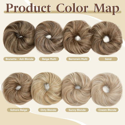 CJL HAIR 2PCs Small Cute Messy Bun Hair Piece for Thin Hair Women Mini Synthetic Curly Bun Scrunchies Updo Hairpieces Dirty Blonde