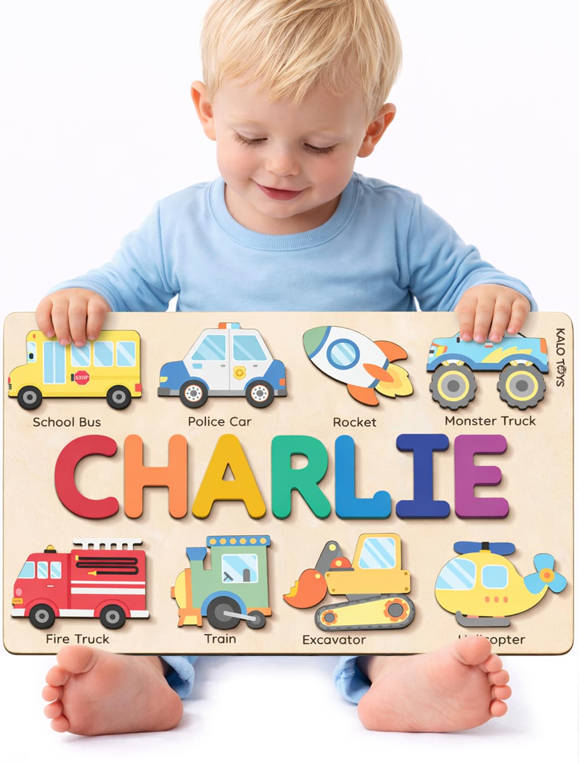 Personalized Name Puzzle for Toddlers 1-3 with Shapes & Numbers 0-9, Custom Wooden 3-in-1 Baby Name Puzzle for Boys and Girls, 1st Birthday, Montessori Learning Toy, CPC Certified