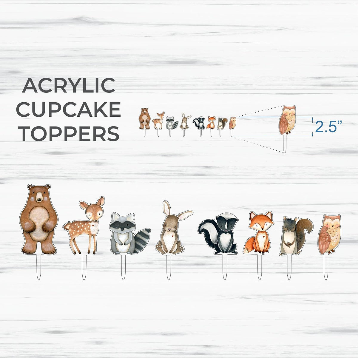 Forest Critters Painted Wooden Animal Cutout Shapes (Cupcake Topper (Set of 3))