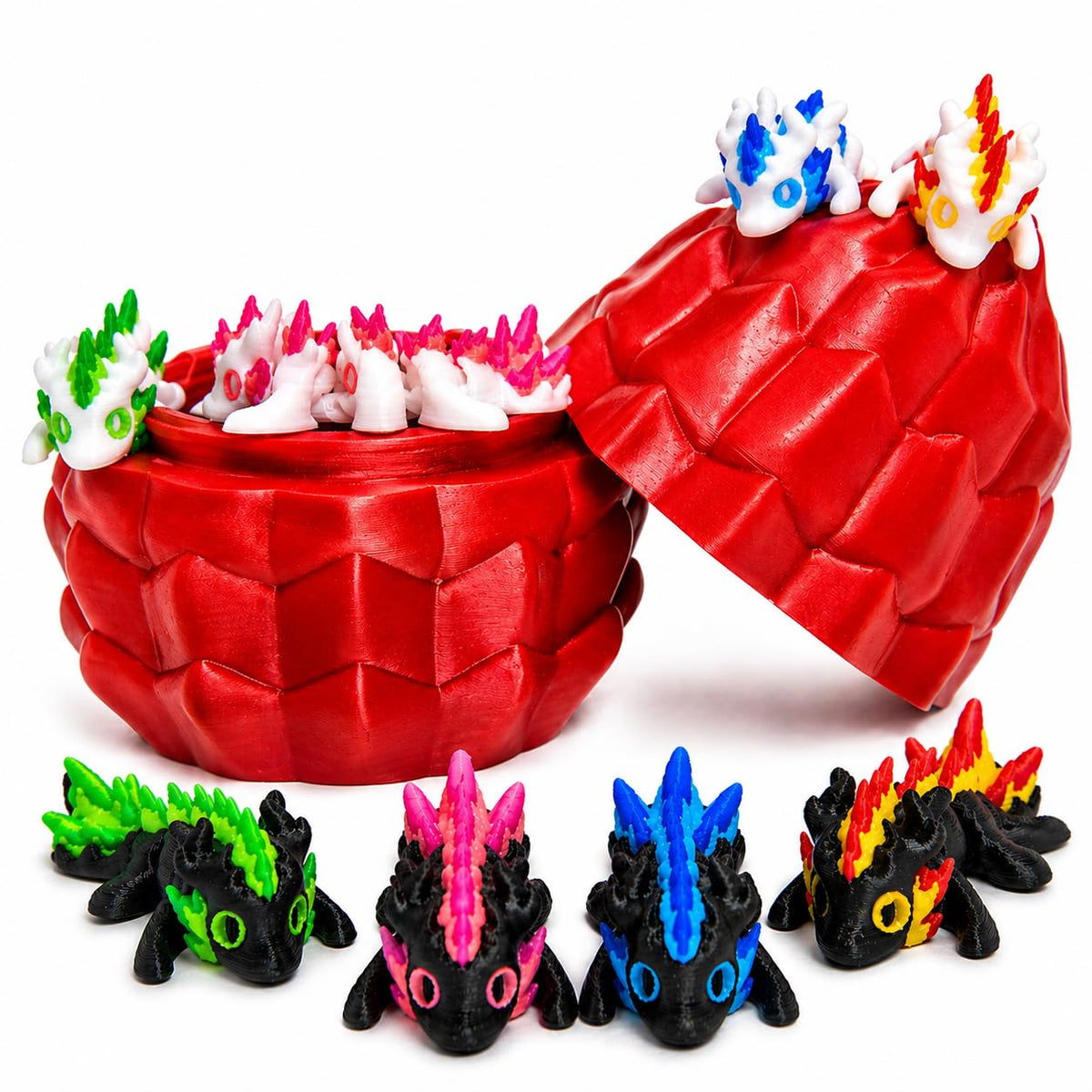 3D Printed Dragon Eggs – Mini Articulated Baby Dragon Toys Mystery 3D Dinosaur Eggs Set for Kids & Adults Fantasy Desk Decor & Collectible Gifts (Blue Egg)