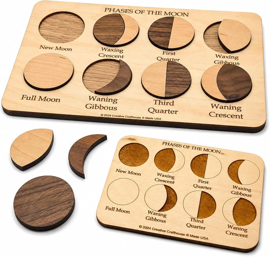 Creative Crafthouse Moon Phases Wood Puzzle, Lunar Cycle Learning Board