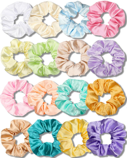 IVARYSS Satin Scrunchies for Women, Soft Than Silk for Hair, Fashion Ties and Bands for Thin | Thick Hair Styling, 16 Pack (Neutral Color)