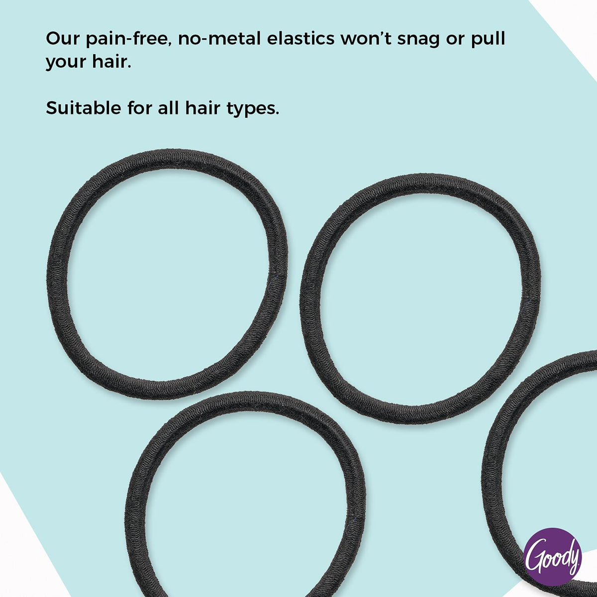 Goody Ouchless Hair Elastics – No Pull, No Breakage, Tangle-Free Hold for Thick, Curly, Coily & Textured Hair – 15 Count, Black, Long-Lasting Ponytail Holders for Women & Men