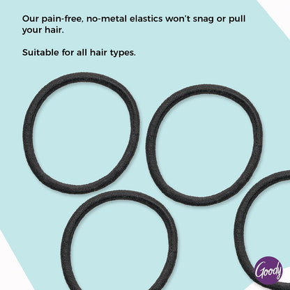 Goody Ouchless Hair Elastics – No Pull, No Breakage, Tangle-Free Hold for Thick, Curly, Coily & Textured Hair – 15 Count, Black, Long-Lasting Ponytail Holders for Women & Men