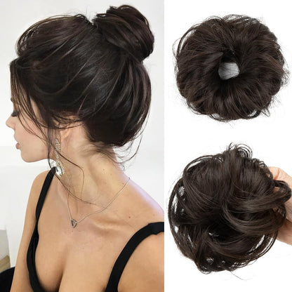 CJL HAIR 2PCs Small Cute Messy Bun Hair Piece for Thin Hair Women Mini Synthetic Curly Bun Scrunchies Updo Hairpieces Dirty Blonde