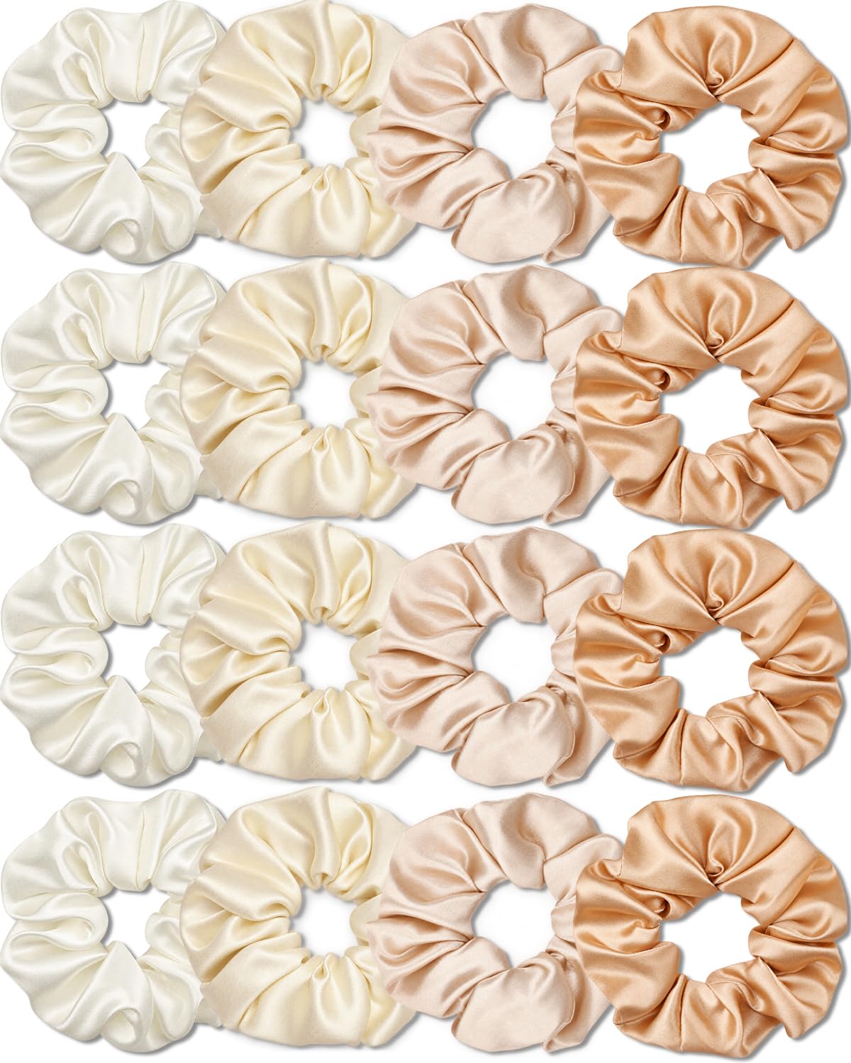 IVARYSS Satin Scrunchies for Women, Soft Than Silk for Hair, Fashion Ties and Bands for Thin | Thick Hair Styling, 16 Pack (Neutral Color)