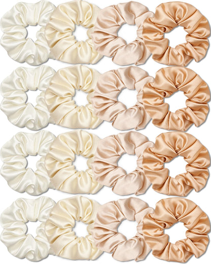 IVARYSS Satin Scrunchies for Women, Soft Than Silk for Hair, Fashion Ties and Bands for Thin | Thick Hair Styling, 16 Pack (Neutral Color)