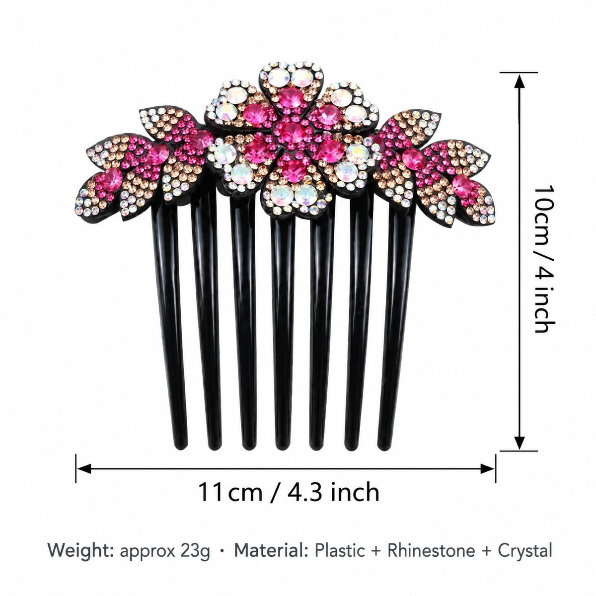 Lawie 6 Pack Luxury Sparkly Glitter Flower Leaf Rhinestone Black Plastic Side French Twist Hair Combs Long Teeth Slide Hairpins Barrettes Bun Chignon Clips Long Thick Hair Holder Accessories for Women