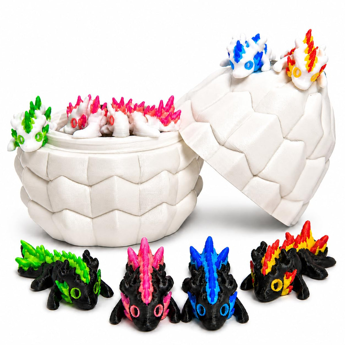 3D Printed Dragon Eggs – Mini Articulated Baby Dragon Toys Mystery 3D Dinosaur Eggs Set for Kids & Adults Fantasy Desk Decor & Collectible Gifts (Blue Egg)