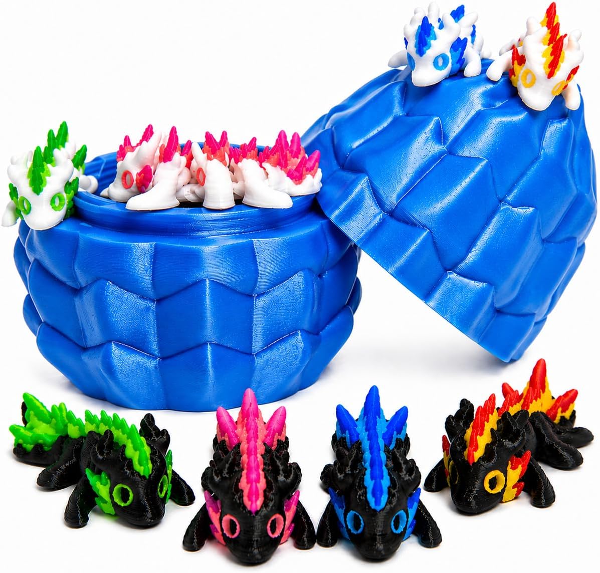 3D Printed Dragon Eggs – Mini Articulated Baby Dragon Toys Mystery 3D Dinosaur Eggs Set for Kids & Adults Fantasy Desk Decor & Collectible Gifts (Blue Egg)