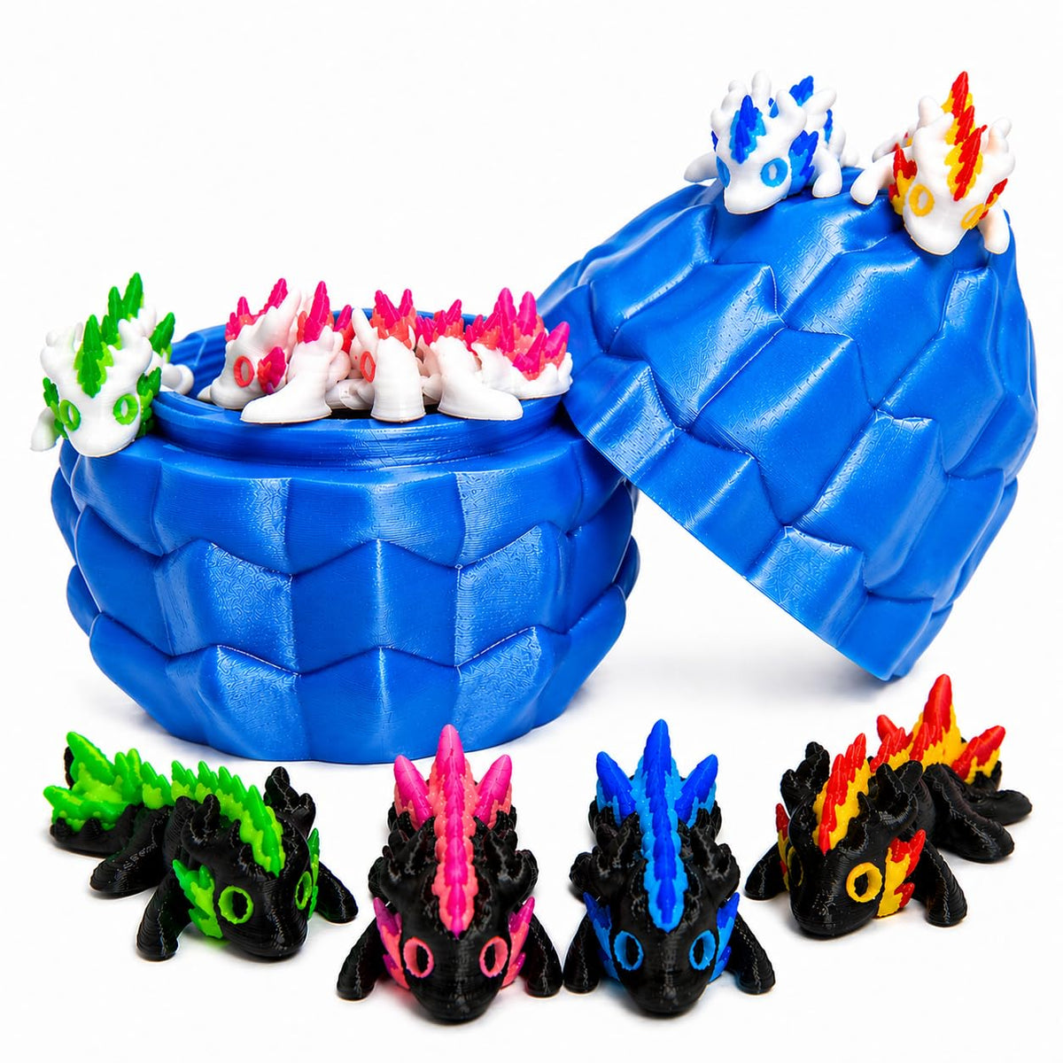 3D Printed Dragon Eggs – Mini Articulated Baby Dragon Toys Mystery 3D Dinosaur Eggs Set for Kids & Adults Fantasy Desk Decor & Collectible Gifts (Blue Egg)