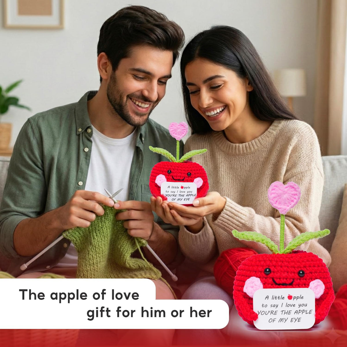 Lenoka Crochet/Valentines Day Gifts for Him Her/Handmade Crochet Apple Wedding Anniversary Birthday Gift for Boyfriend Girlfriend Wife Husband/Romantic Gift for Women Men Couple