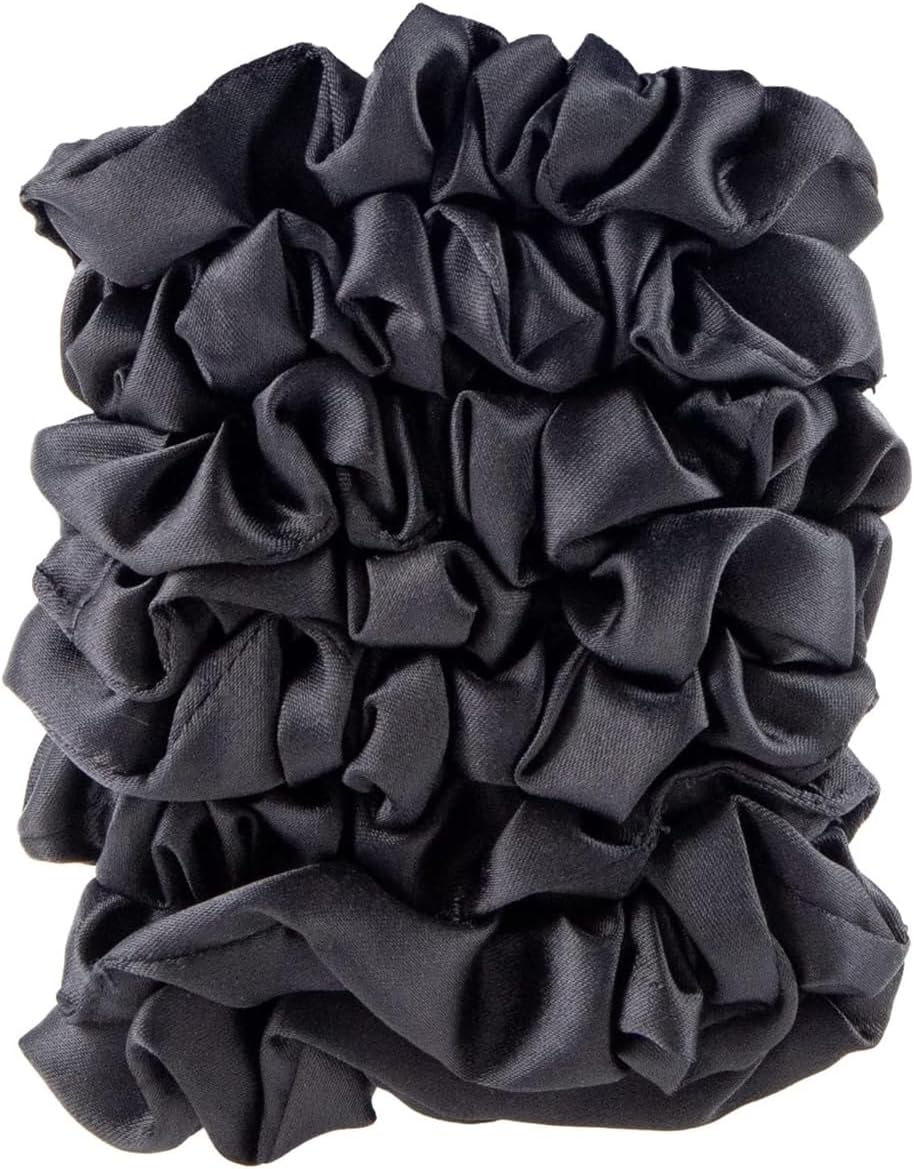 Amazon Basics Satin Scrunchies – No Crease, No Damage Hair Ties – Frizz Free, Gentle, Stylish Scrunchies. Black, 8 Count, For Thin and Normal Hair